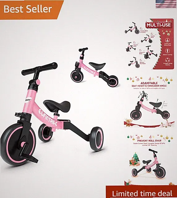 5-in-1 Toddler Bike for 1-4 – Safe Tricycle for Kids' Balance Training
