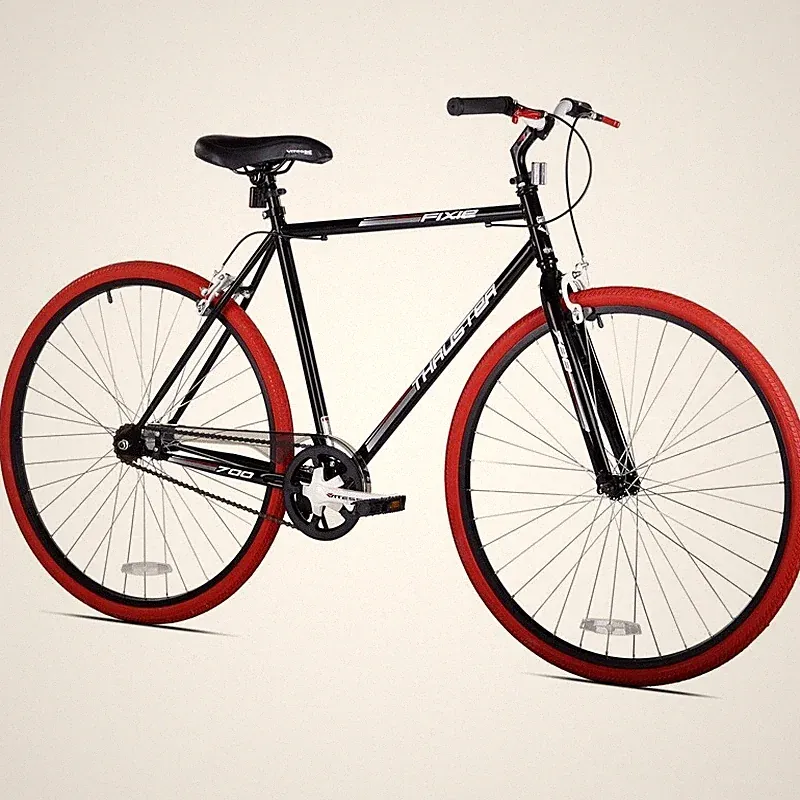 700C Fixie Bike Men's Single Speed Steel Frame Adult Bicycle W/ Brakes Lock Bell