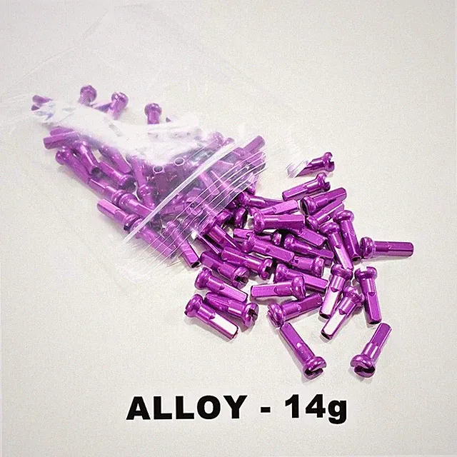 Alloy Bicycle Spoke nipples 14G (gauge) 2.0mm 14mm long 75 pcs. PURPLE 7075