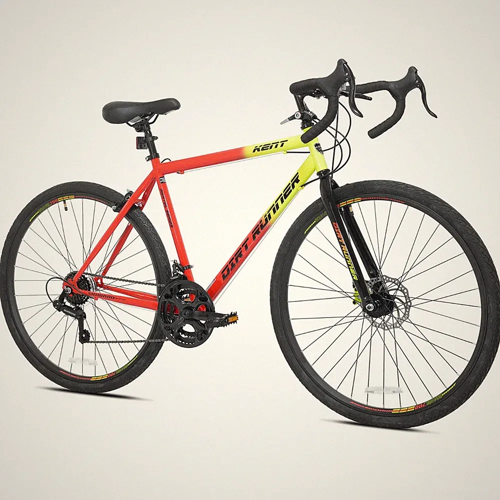 Men's 700c Dirt Runner Gravel Bike, 14-Speed , Red and Yellow