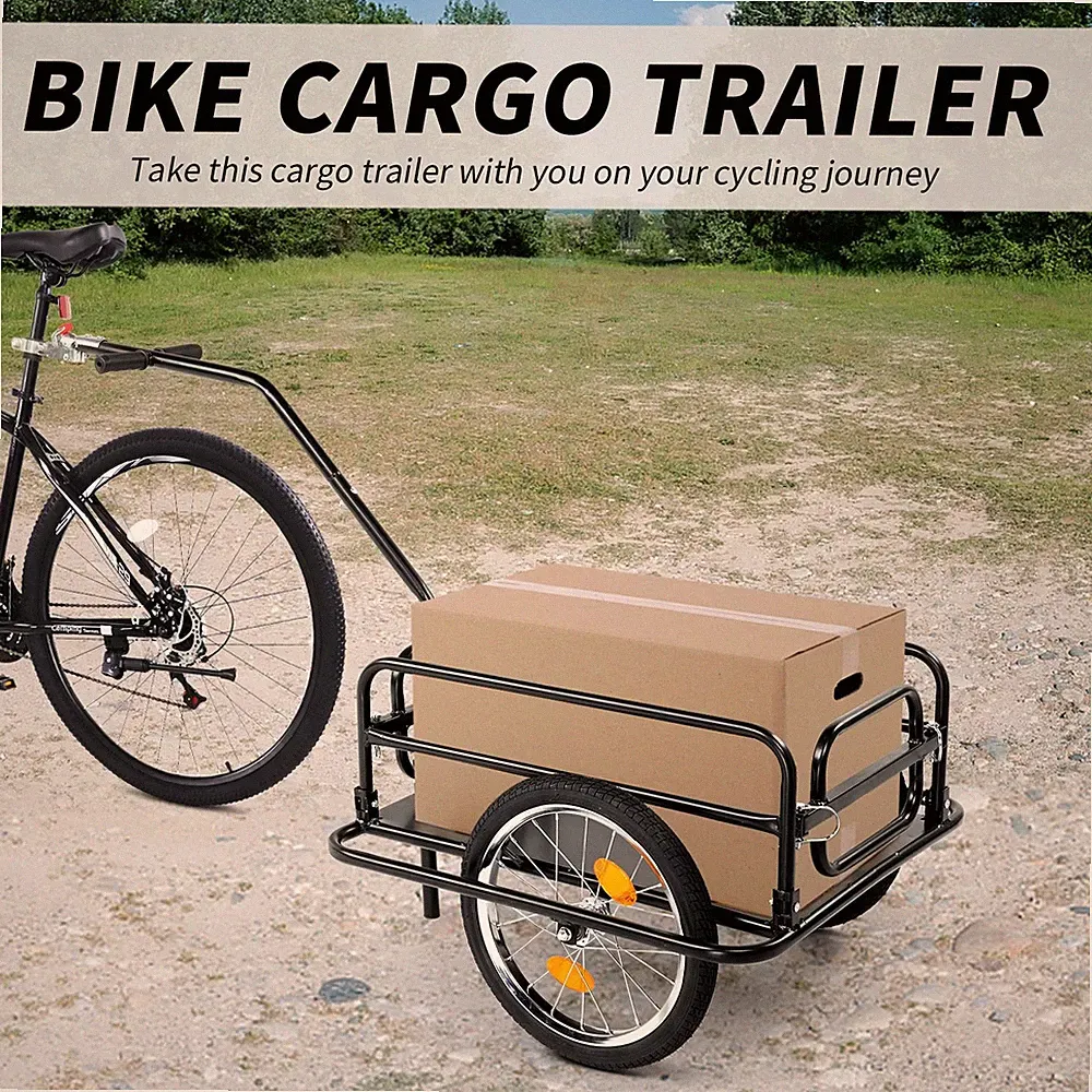 Portable Bike Cargo Trailer with Universal Hitch Bicycle Wagon Trailer Black
