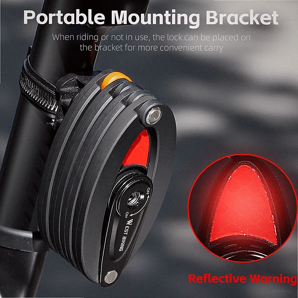 WEST BIKING Anti-theft Alloy Steel Folding Bicycle Security Lock 3 Keys Bracket
